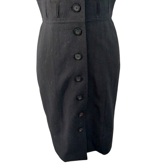 CALVIN KLEIN! LUXE BLACK BUTTON FRONT NEHRU COLLAR CAP SLEEVE DRESS! SZ S - Picture 4 of 10